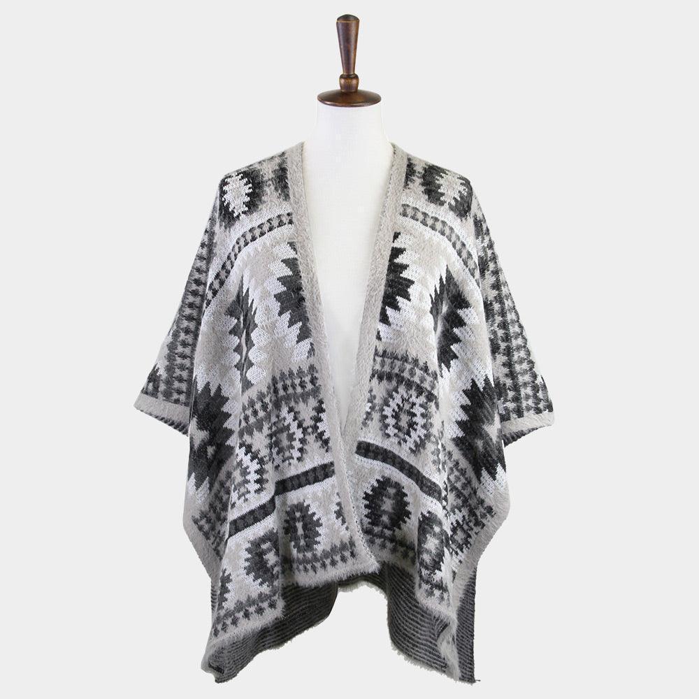 Gray Aztec Pattern Ruana Poncho - Jewelry Store by Erik Rayo