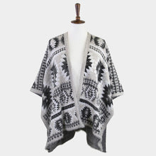 Load image into Gallery viewer, Gray Aztec Pattern Ruana Poncho
