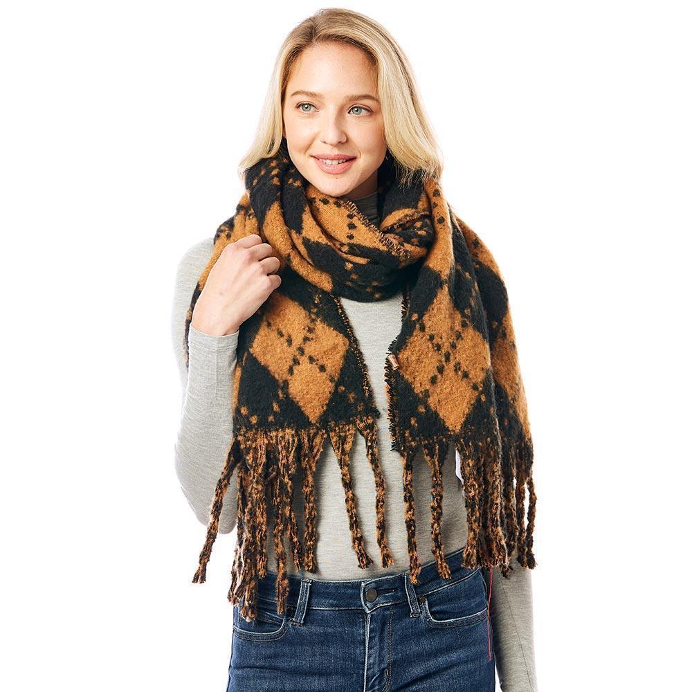 Brown Argyle Print Oblong Scarf With Fringe - Jewelry Store by Erik Rayo