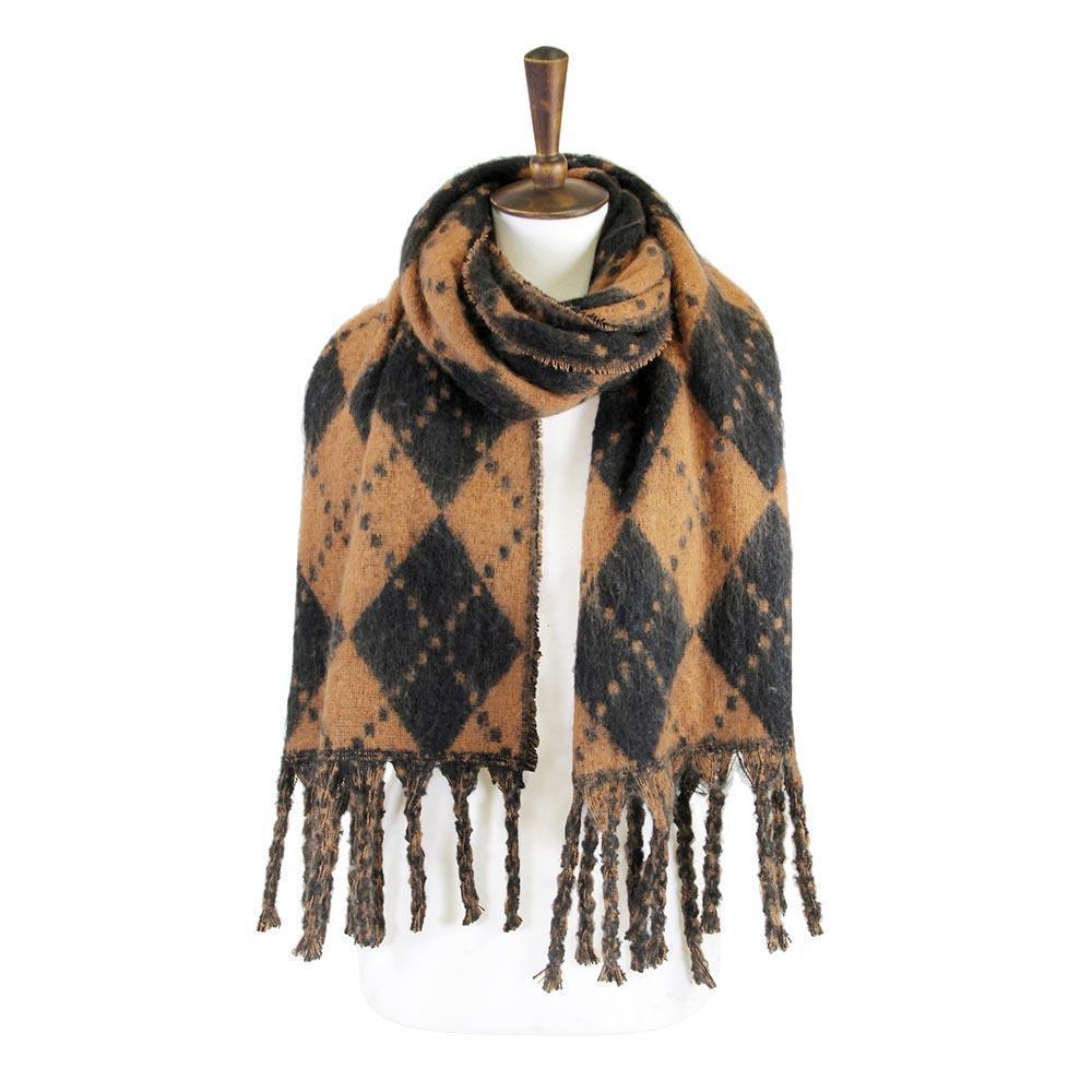 Brown Argyle Print Oblong Scarf With Fringe - Jewelry Store by Erik Rayo