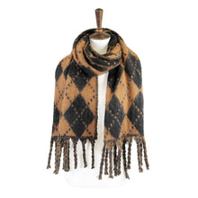 Load image into Gallery viewer, Brown Argyle Print Oblong Scarf With Fringe
