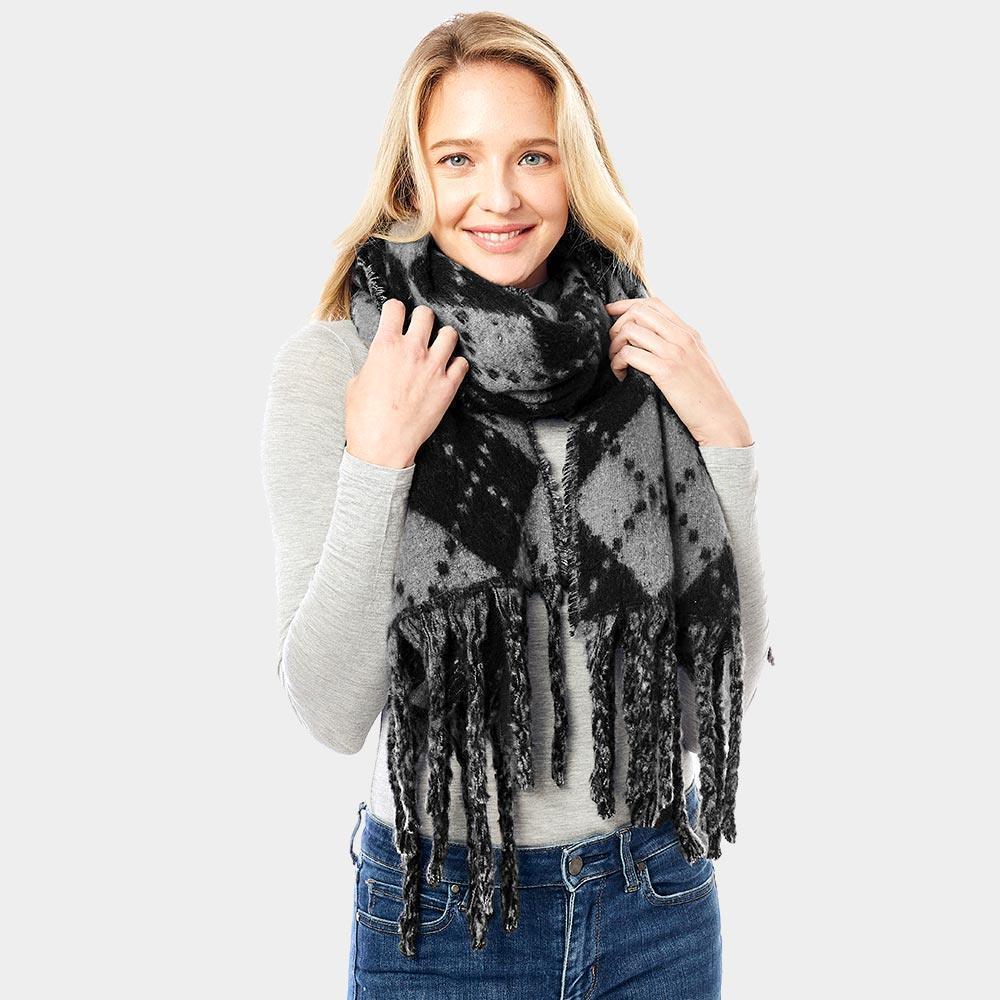 Gray Argyle Print Oblong Scarf With Fringe - Jewelry Store by Erik Rayo