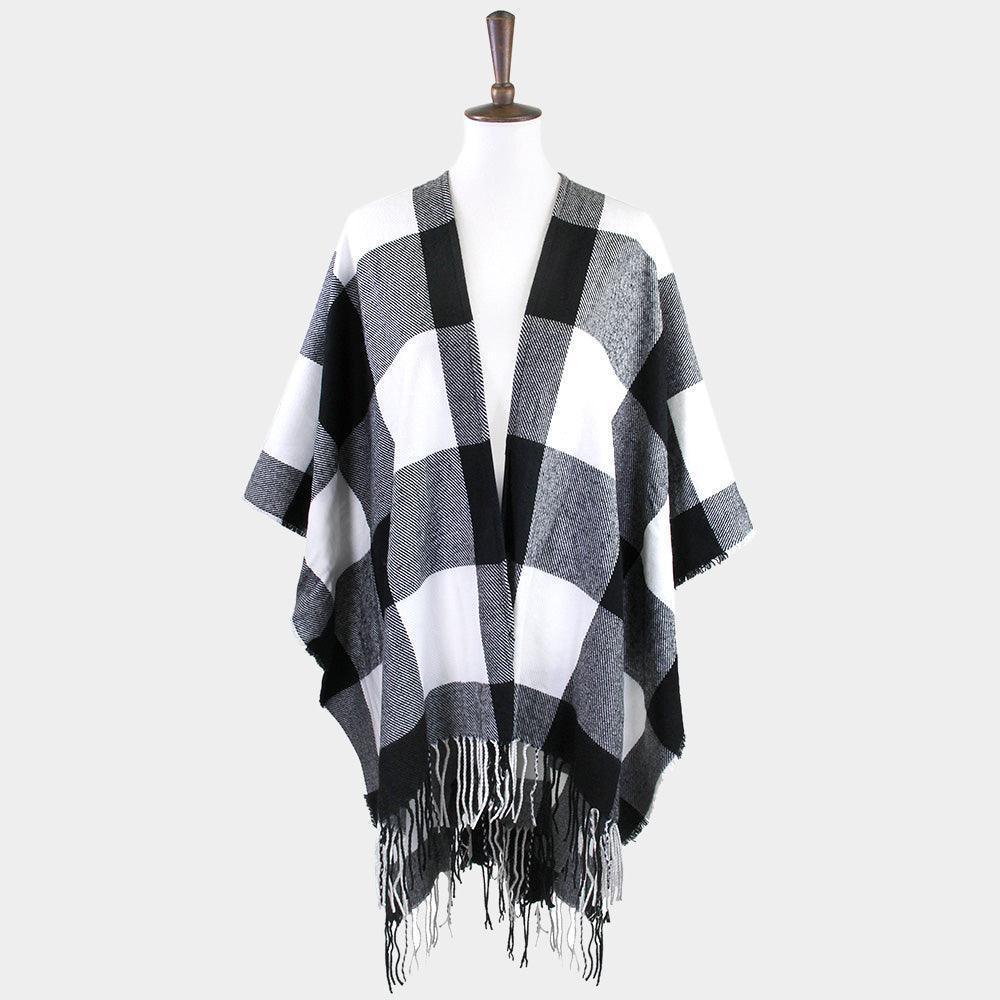 Black Buffalo Plaid Ruana Poncho - Jewelry Store by Erik Rayo