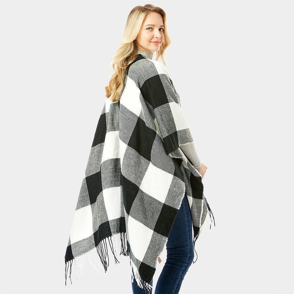 Black Buffalo Plaid Ruana Poncho - Jewelry Store by Erik Rayo