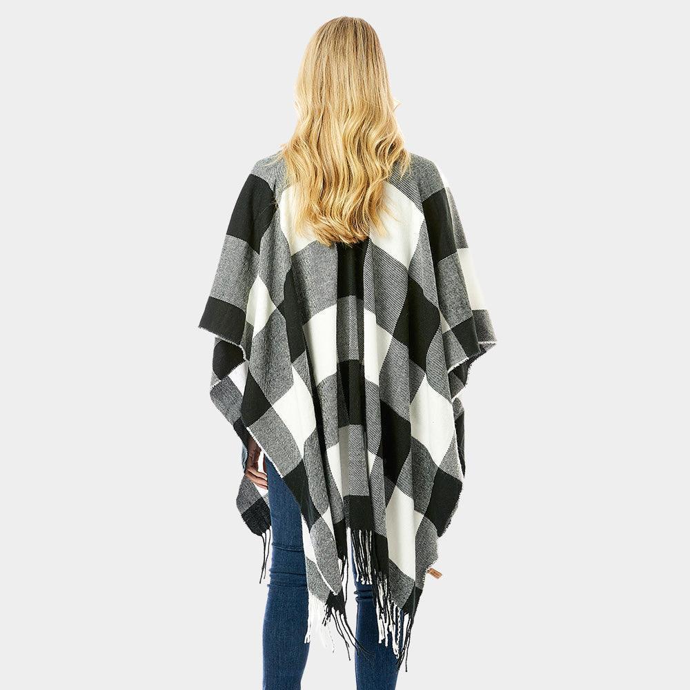 Black Buffalo Plaid Ruana Poncho - Jewelry Store by Erik Rayo