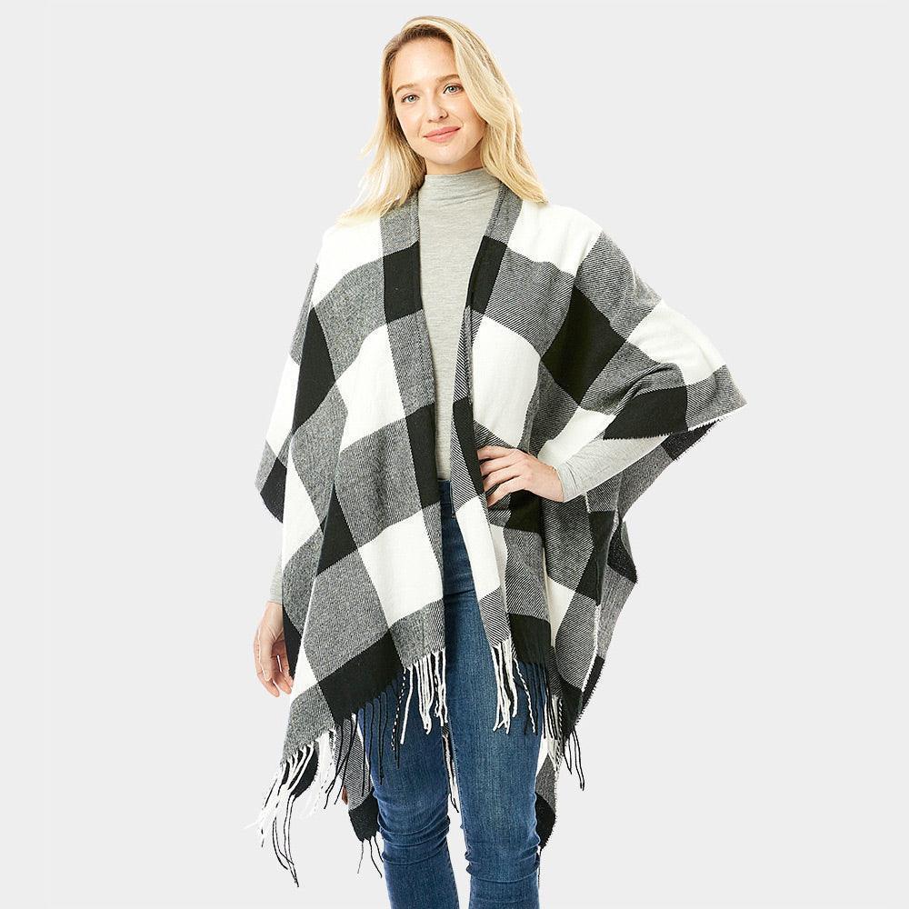Black Buffalo Plaid Ruana Poncho - Jewelry Store by Erik Rayo