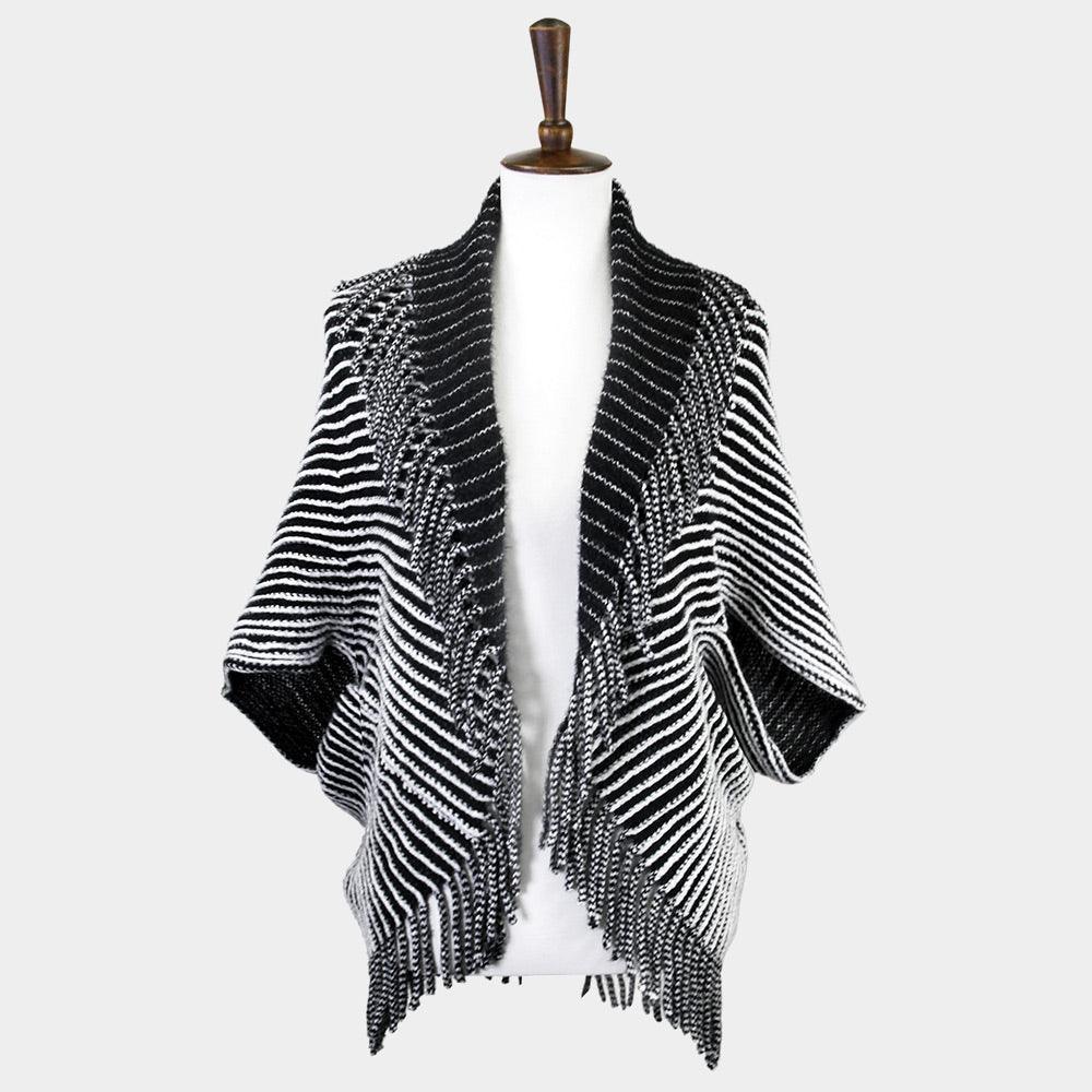Black Striped Chenille Shrug With Fringe - Jewelry Store by Erik Rayo