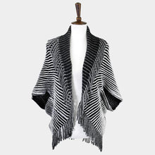 Load image into Gallery viewer, Black Striped Chenille Shrug With Fringe
