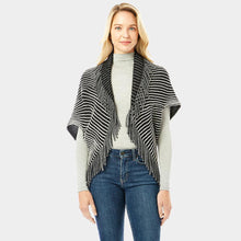 Load image into Gallery viewer, Black Striped Chenille Shrug With Fringe
