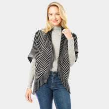 Load image into Gallery viewer, Black Striped Chenille Shrug With Fringe
