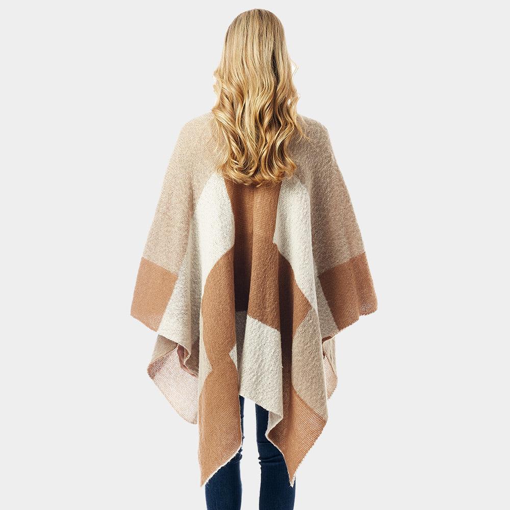 Beige Color Block Ruana Poncho - Jewelry Store by Erik Rayo