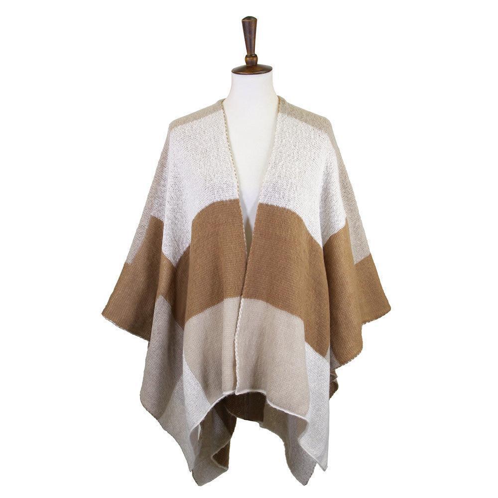 Beige Color Block Ruana Poncho - Jewelry Store by Erik Rayo