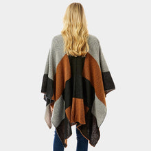 Load image into Gallery viewer, Black Color Block Ruana Poncho
