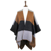 Load image into Gallery viewer, Black Color Block Ruana Poncho
