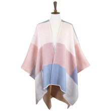 Load image into Gallery viewer, Pink Color Block Ruana Poncho
