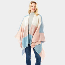 Load image into Gallery viewer, Pink Color Block Ruana Poncho
