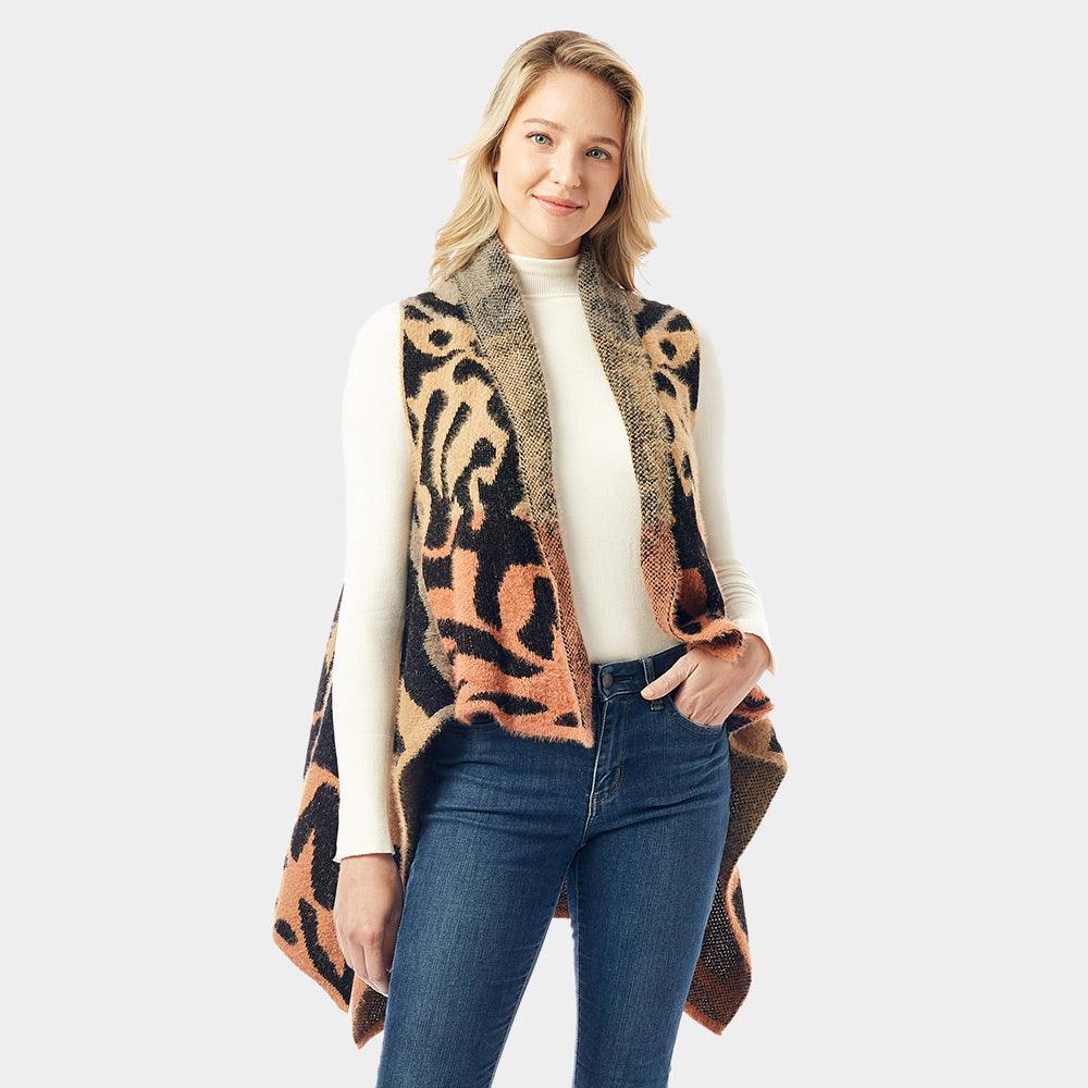 Brown Soft Fuzzy Colorful Animal Print Vest