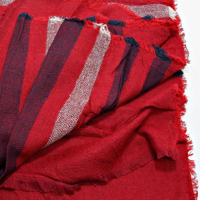 Burgundy Stripe Accented Knit Shawl Scarf with Raw Fringe Trim - Jewelry Store by Erik Rayo