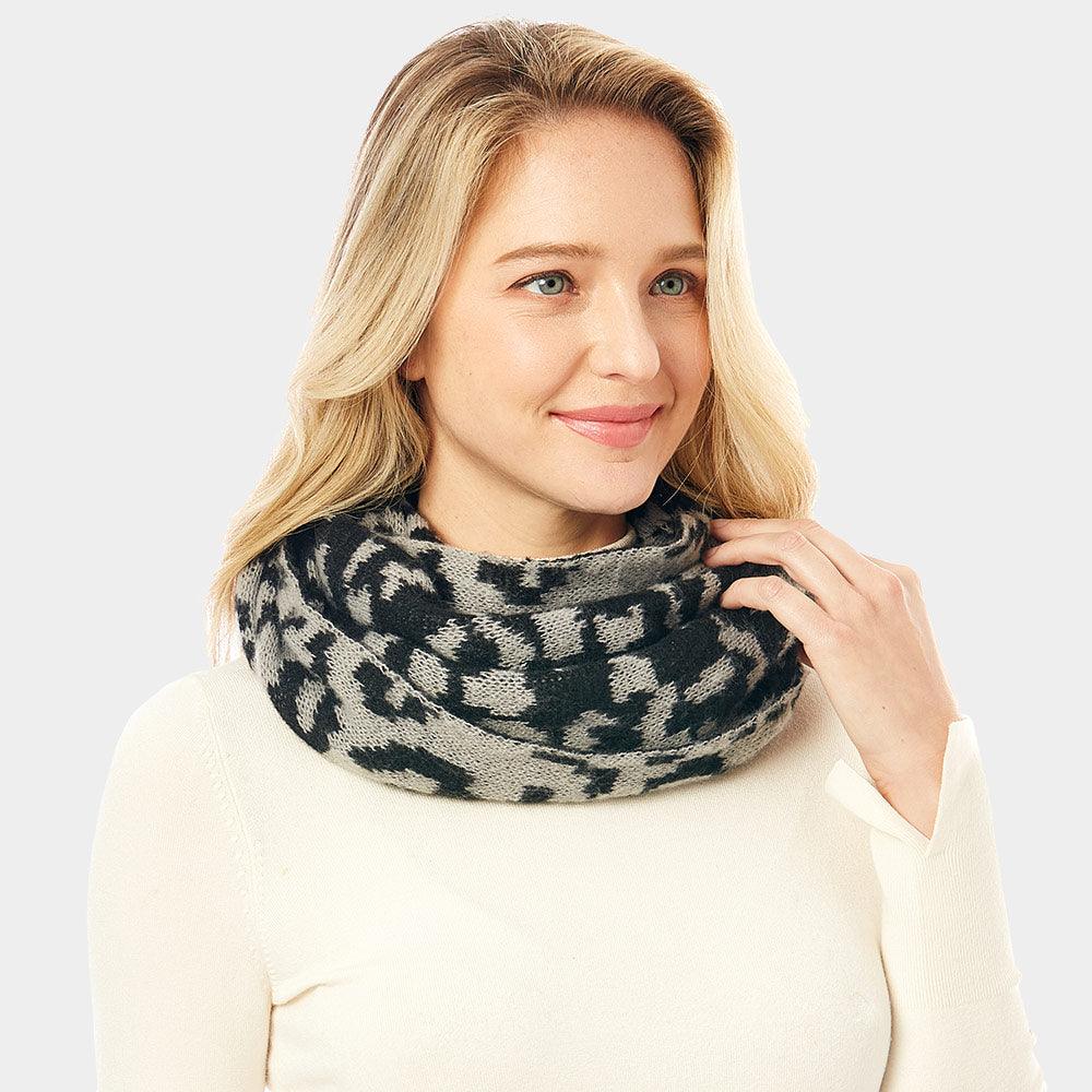 Gray Leopard Print Infinity Scarf