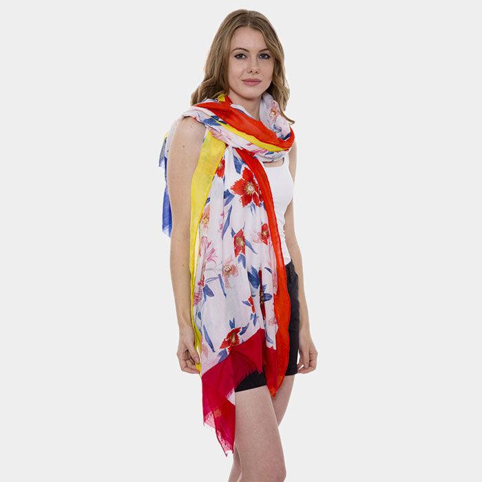 Red Soft Floral Print Oblong Scarf