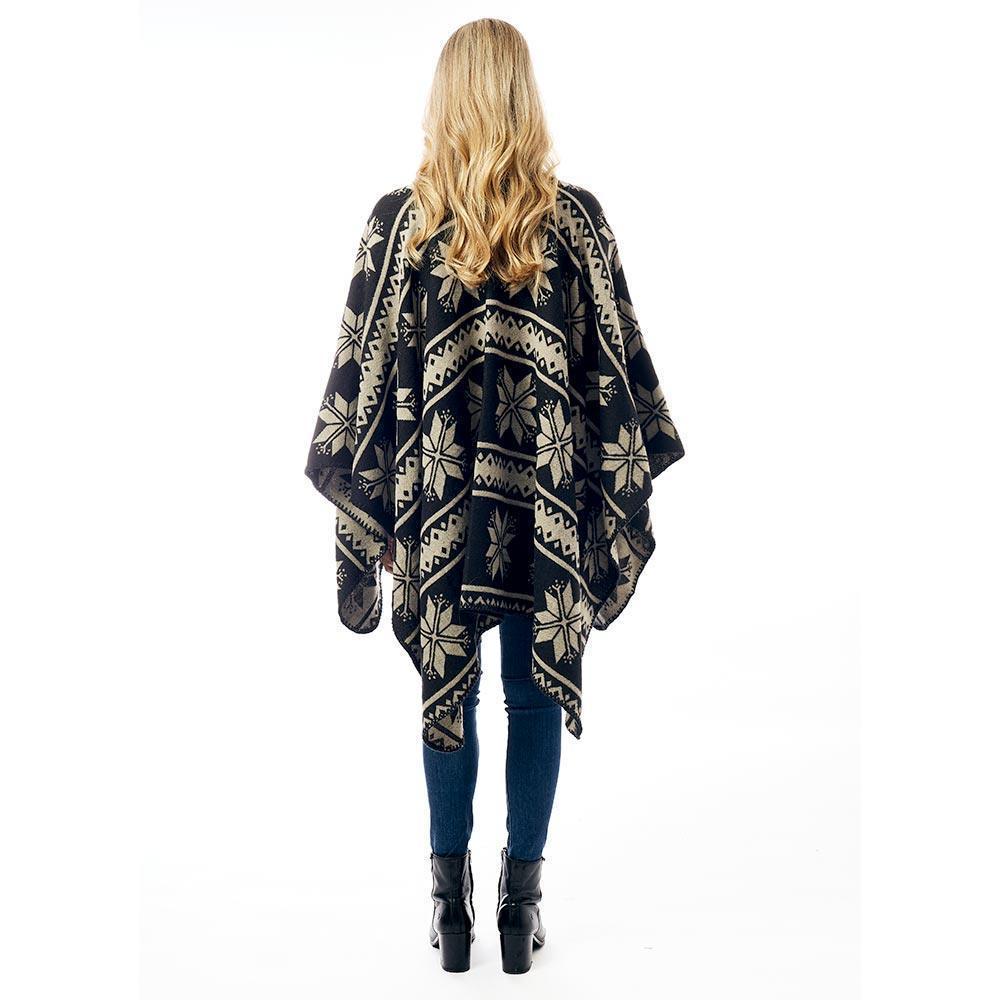 Black Reversible Snowflake Pattern Ruana Poncho - Jewelry Store by Erik Rayo