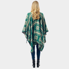 Load image into Gallery viewer, Green Reversible Snowflake Pattern Ruana Poncho
