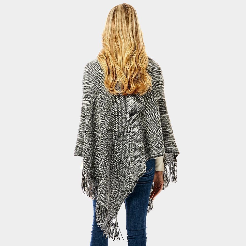 Black Button Collar Pointed Knitted Foldover Neck Poncho - Jewelry Store by Erik Rayo