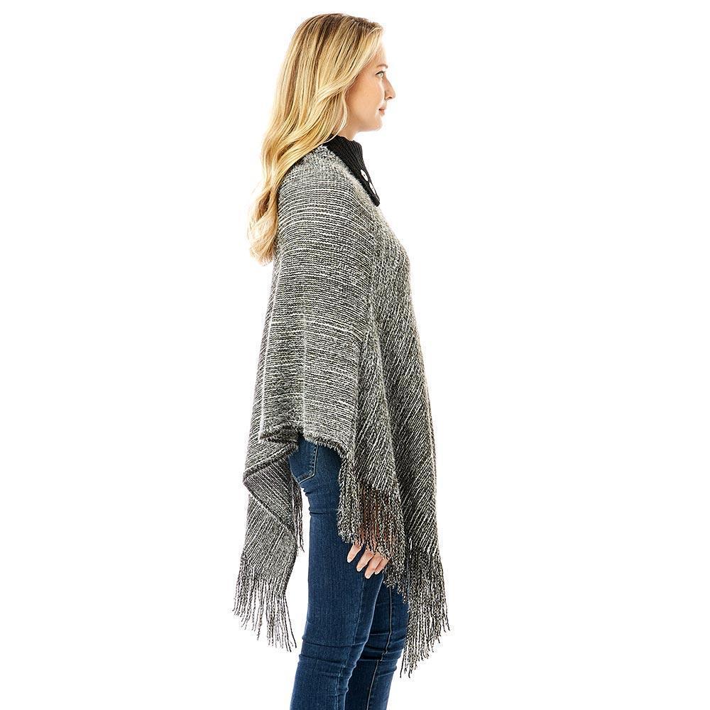 Black Button Collar Pointed Knitted Foldover Neck Poncho - Jewelry Store by Erik Rayo
