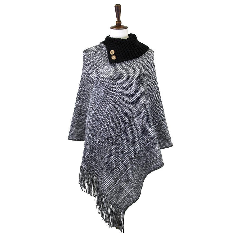 Black Button Collar Pointed Knitted Foldover Neck Poncho - Jewelry Store by Erik Rayo