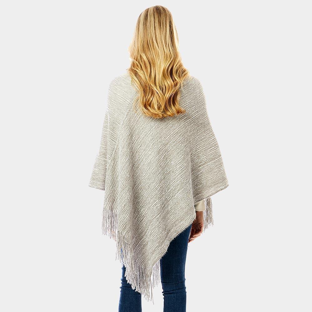 Gray Button Collar Pointed Knitted Foldover Neck Poncho - Jewelry Store by Erik Rayo