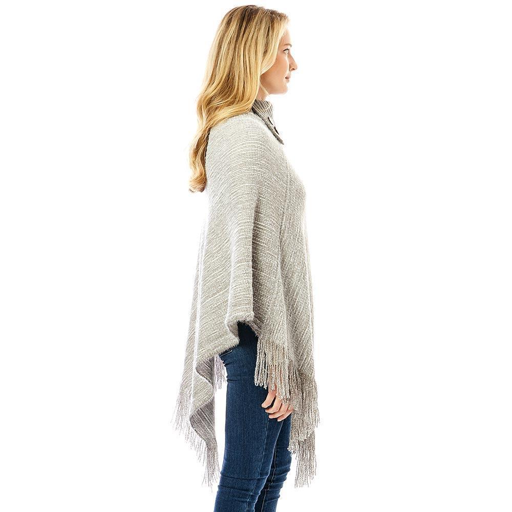 Gray Button Collar Pointed Knitted Foldover Neck Poncho - Jewelry Store by Erik Rayo