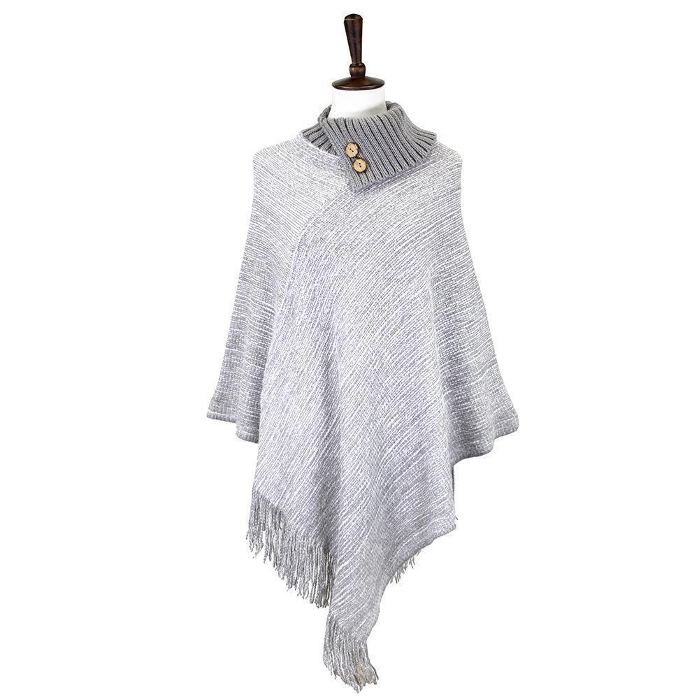 Gray Button Collar Pointed Knitted Foldover Neck Poncho - Jewelry Store by Erik Rayo