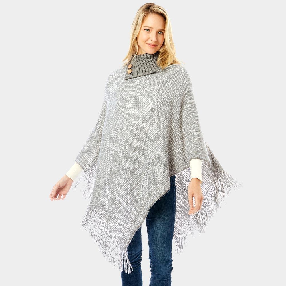 Gray Button Collar Pointed Knitted Foldover Neck Poncho - Jewelry Store by Erik Rayo