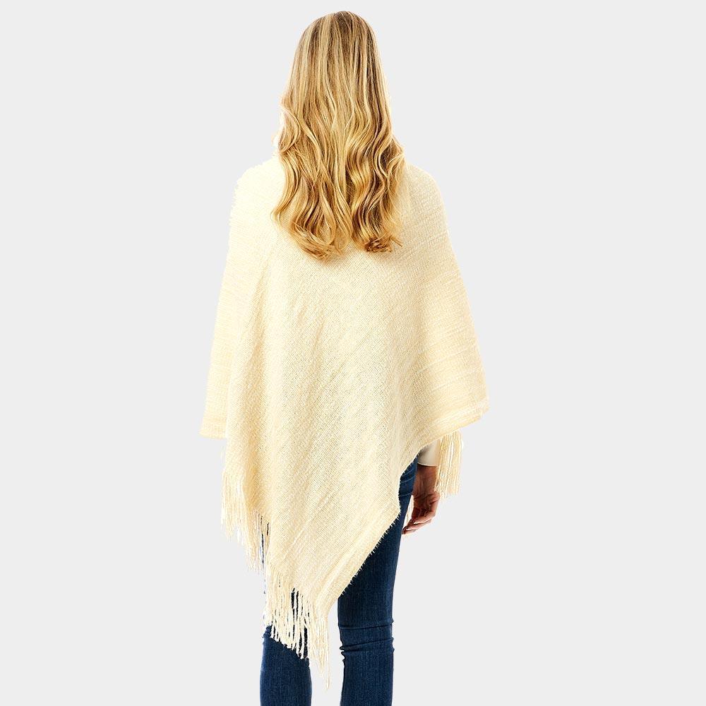 Ivory Button Collar Pointed Knitted Foldover Neck Poncho - Jewelry Store by Erik Rayo