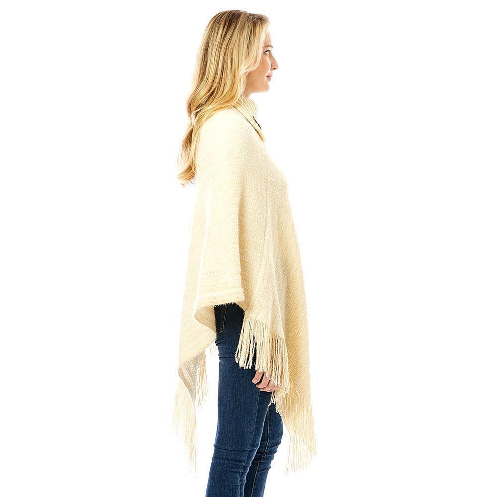 Ivory Button Collar Pointed Knitted Foldover Neck Poncho - Jewelry Store by Erik Rayo