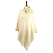 Load image into Gallery viewer, Ivory Button Collar Pointed Knitted Foldover Neck Poncho
