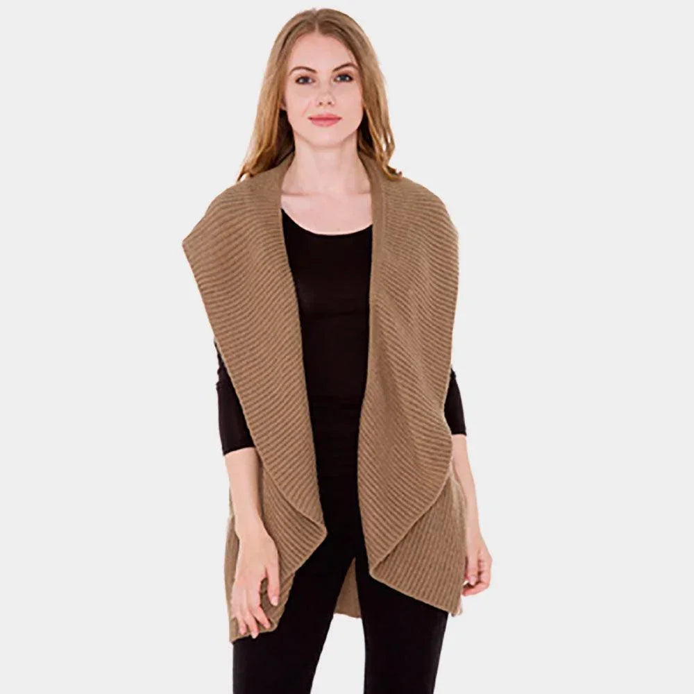 Khaki Solid Color Wide Ruffled Trim Knit Vest - Jewelry Store by Erik Rayo