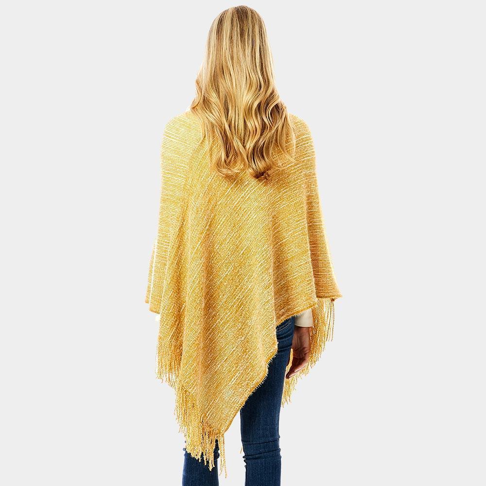 Mustard Button Collar Pointed Knitted Foldover Neck Poncho - Jewelry Store by Erik Rayo