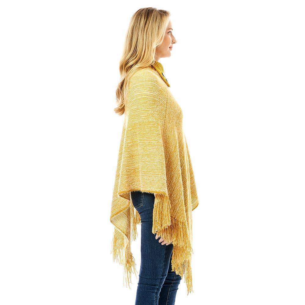 Mustard Button Collar Pointed Knitted Foldover Neck Poncho - Jewelry Store by Erik Rayo
