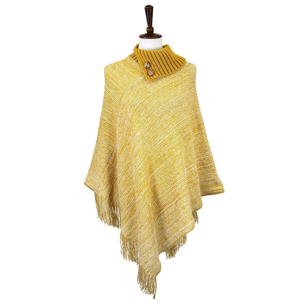 Mustard Button Collar Pointed Knitted Foldover Neck Poncho - Jewelry Store by Erik Rayo