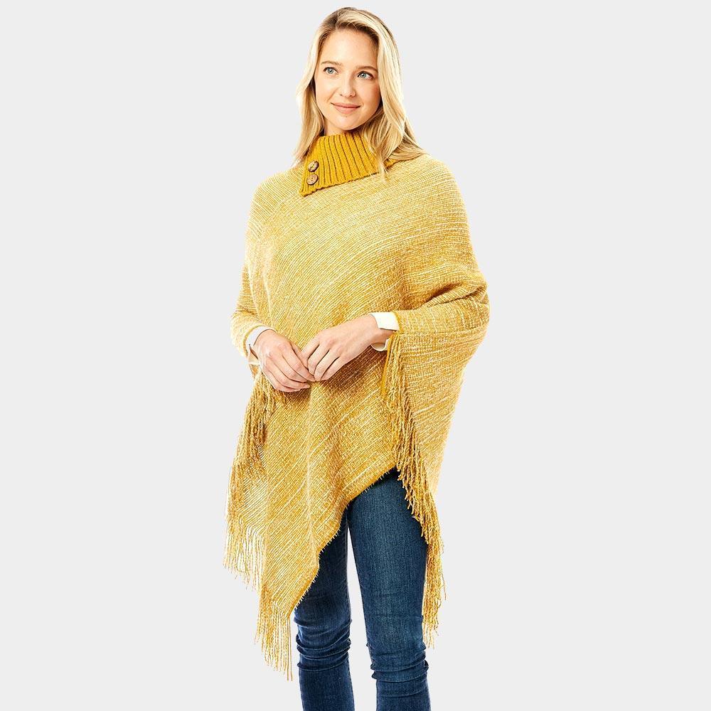 Mustard Button Collar Pointed Knitted Foldover Neck Poncho - Jewelry Store by Erik Rayo