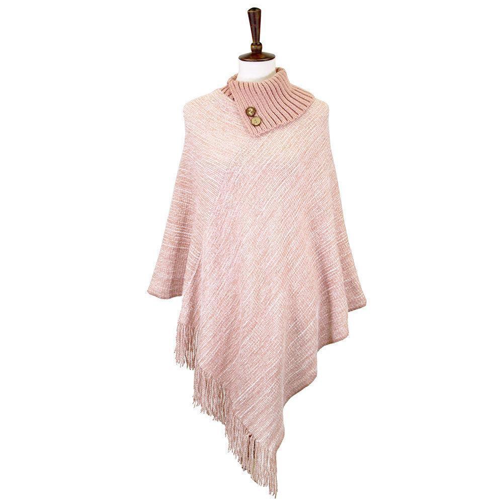 Pink Button Collar Pointed Knitted Foldover Neck Poncho - Jewelry Store by Erik Rayo