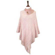 Load image into Gallery viewer, Pink Button Collar Pointed Knitted Foldover Neck Poncho
