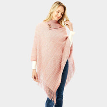 Load image into Gallery viewer, Pink Button Collar Pointed Knitted Foldover Neck Poncho
