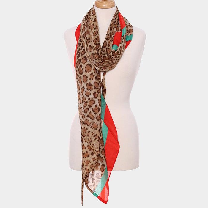 Camel Leopard Print Oblong Scarf