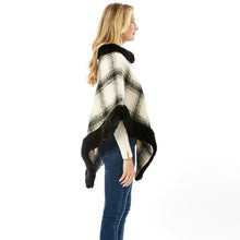 Load image into Gallery viewer, Black Plaid Check Patterned Faux Fur Trimmed Poncho
