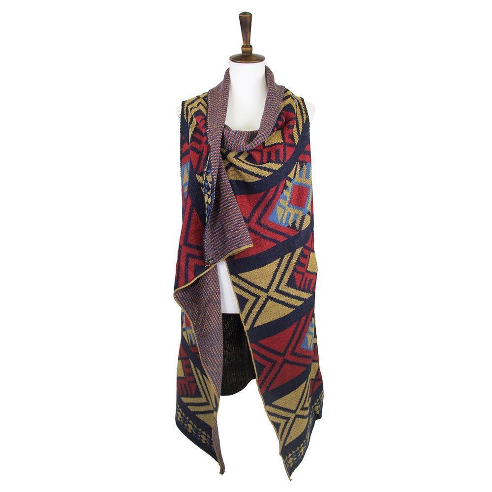 Navy Aztec Pattern Button Vest - Jewelry Store by Erik Rayo