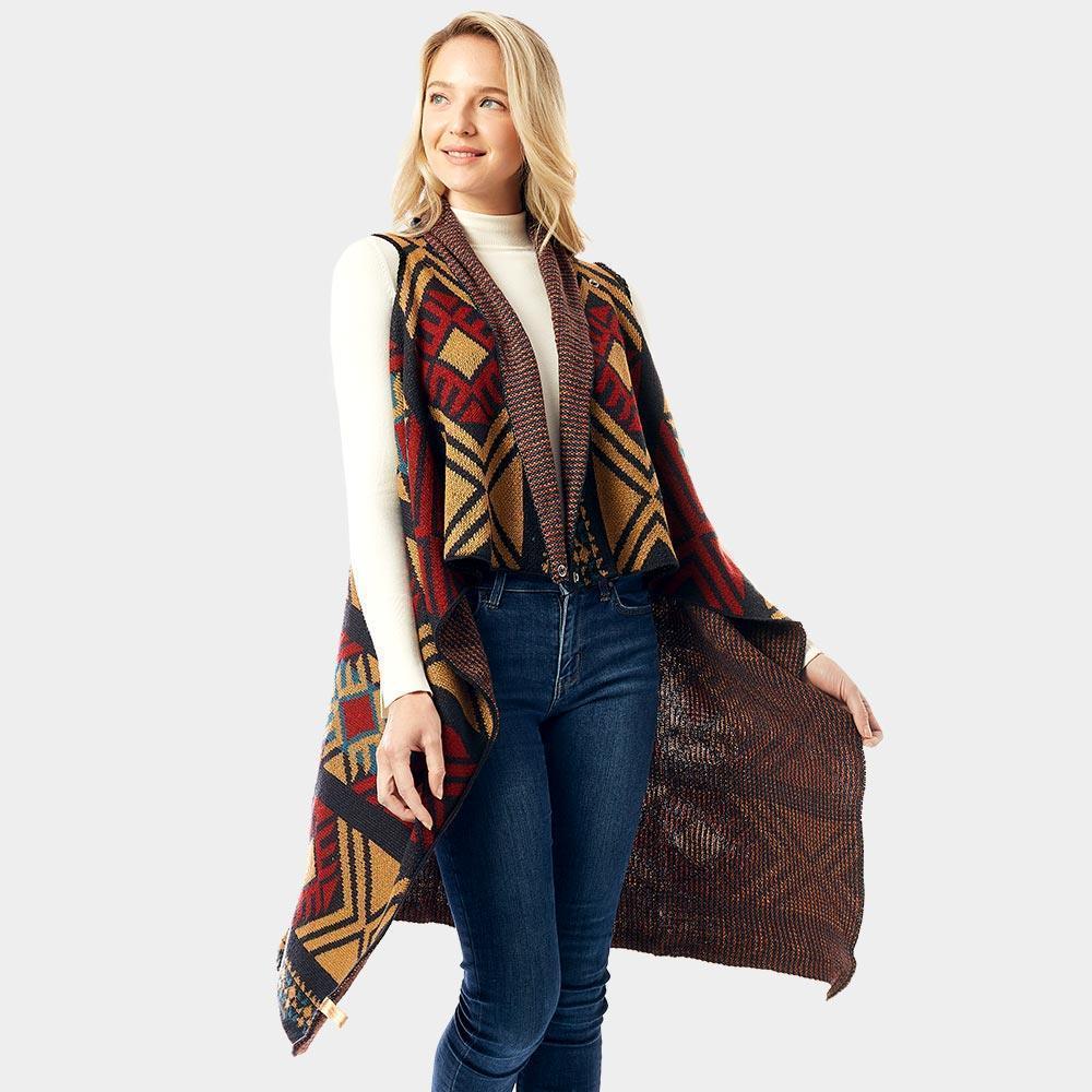 Navy Aztec Pattern Button Vest - Jewelry Store by Erik Rayo