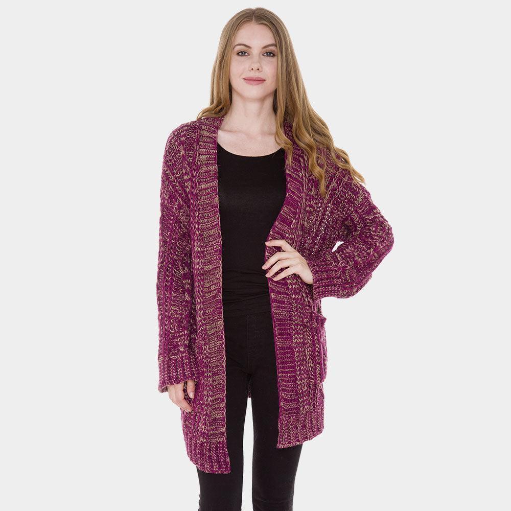 Fuchsia Pocket in Front Knit Long Cardigan