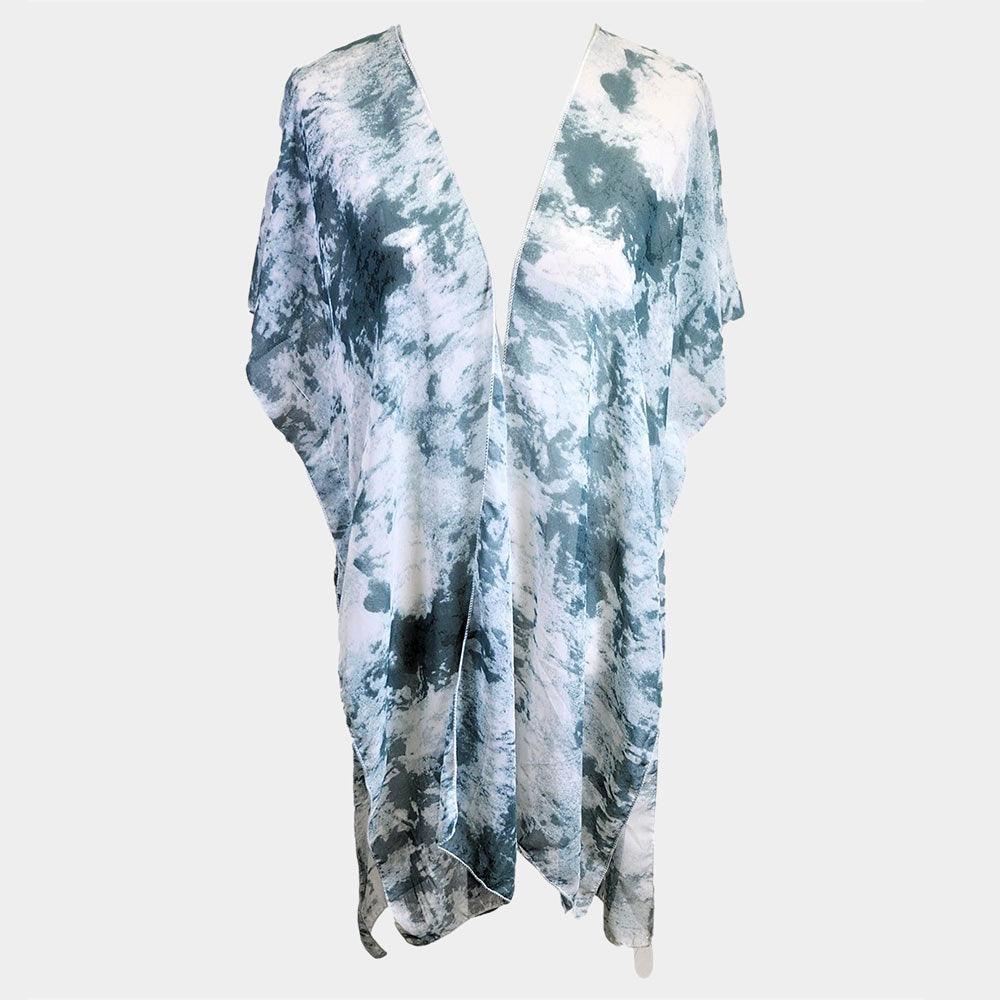 Gray Tie Dye Cover Up Kimono Poncho